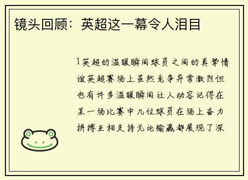 镜头回顾：英超这一幕令人泪目