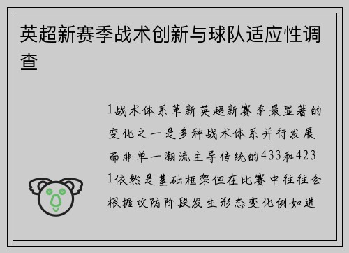 英超新赛季战术创新与球队适应性调查